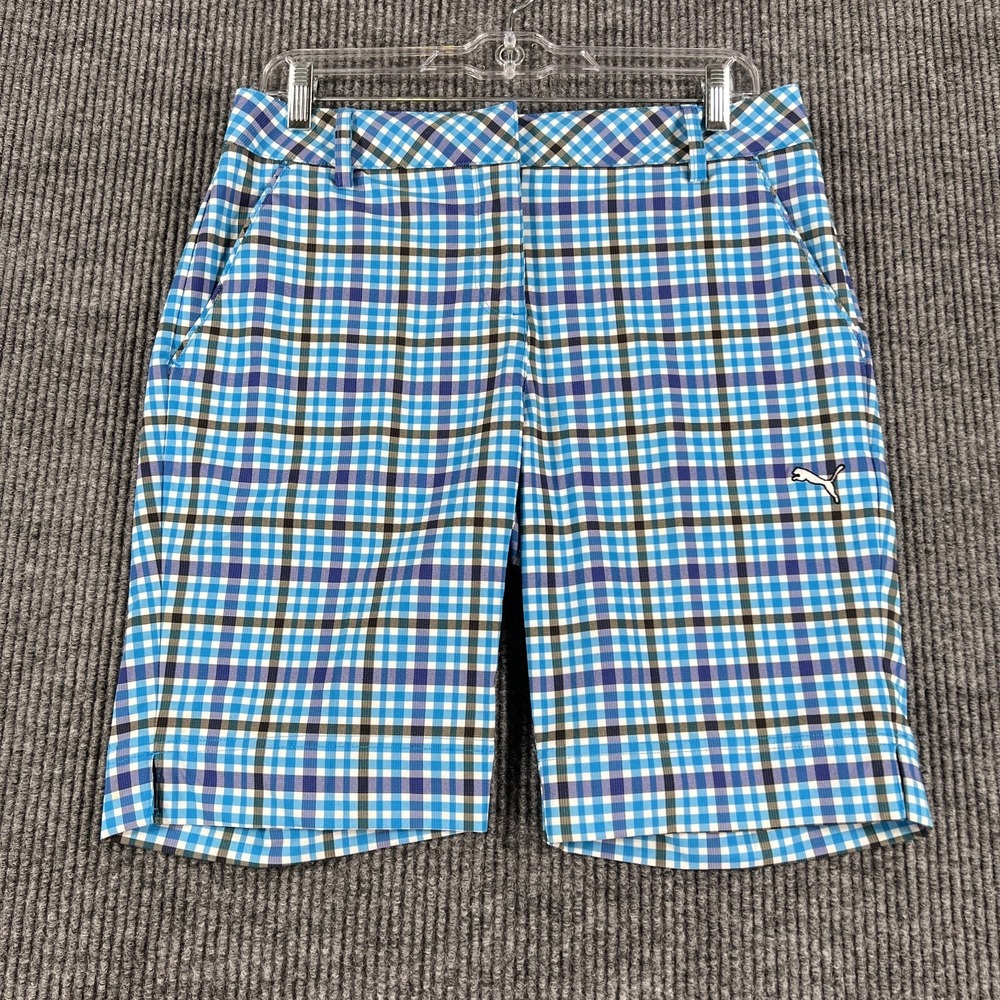 PUMA Shorts Womens Size 6 Blue Plaid Chino Golf Outdoor Casual Lightweight
